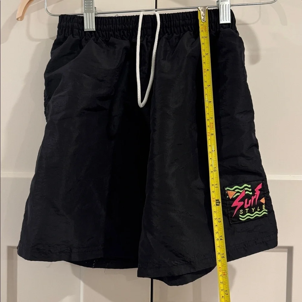 Vintage Surf Style Shorts, Black with Neon Logo, Size Small - Picture 3 of 6